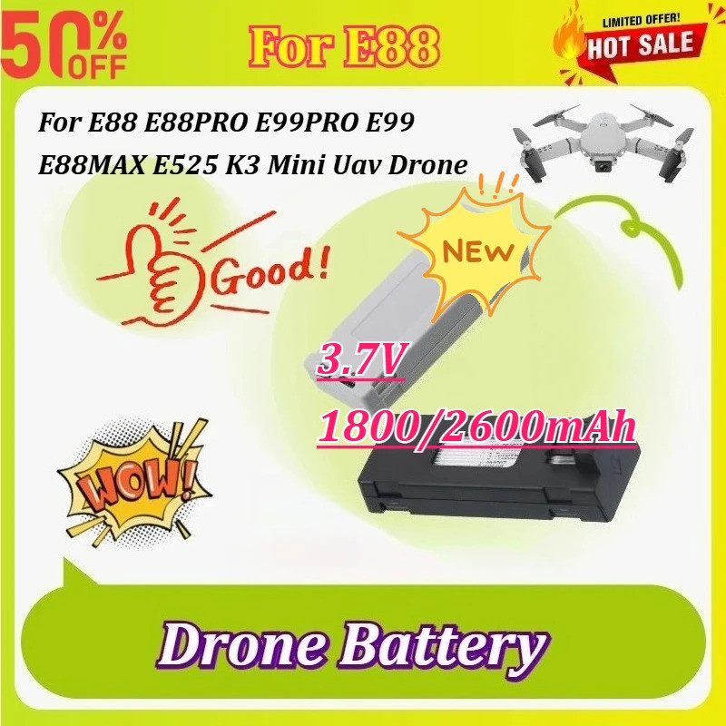 3.7V 1800/2600mAh Drone อะไหล่ Batteryc E88PRO E99PRO E99 E88MAX E525 K3 Mini Uav Drone แบตเตอรี่ 4K