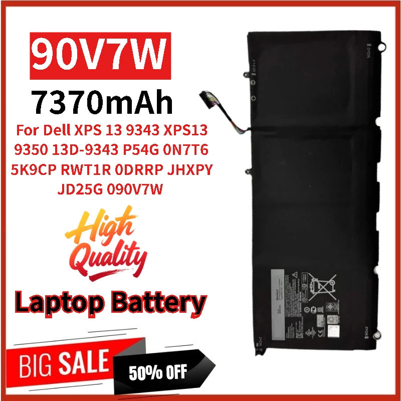 ยี่ห้อใหม่คุณภาพสูง 90V7W 7.6V 7370mAh แบตเตอรี่แล็ปท็อปสําหรับ Dell XPS 13 9343 XPS13 9350 13D-9343