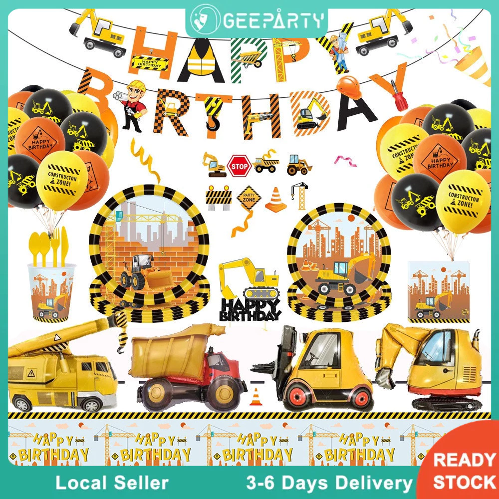 GeeParty อุปกรณ์บนโต๊ะปาร์ตี้ธีมก่อสร้าง สำหรับเด็ก ตกแต่งงานวันเกิด ปาร์ตี้สนุกสนาน