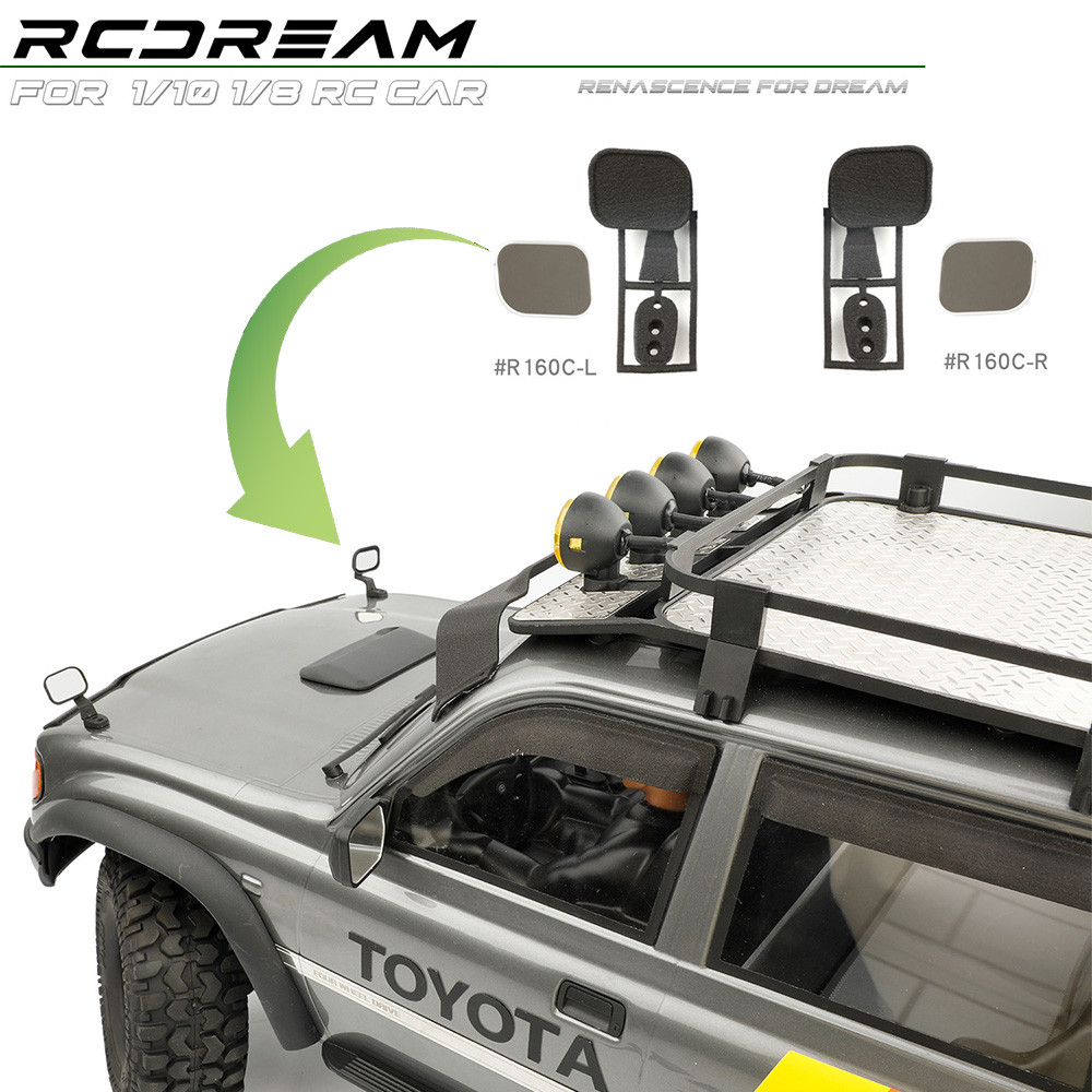 RCDream จําลอง hood-ติดกระจกมองหลังสําหรับ 1/10 FCX10 LC80 Land Cruiser RC รุ่นรถ Crawler อัพเกรดการ