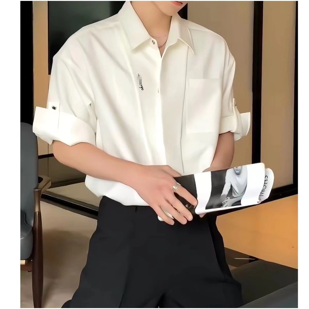 เสื้อเชิ้ตแขนสั้นผู้ชายผ้าไหมน้ําแข็งลายตารางหมากรุกขนาดเล็กระบายอากาศแห้งเร็ว นี้