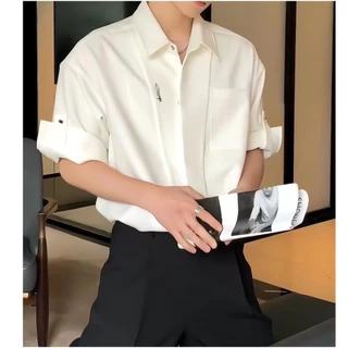 เสื้อเชิ้ตแขนสั้นผู้ชายผ้าไหมน้ําแข็งลายตารางหมากรุกขนาดเล็กระบายอากาศแห้งเร็ว นี้
