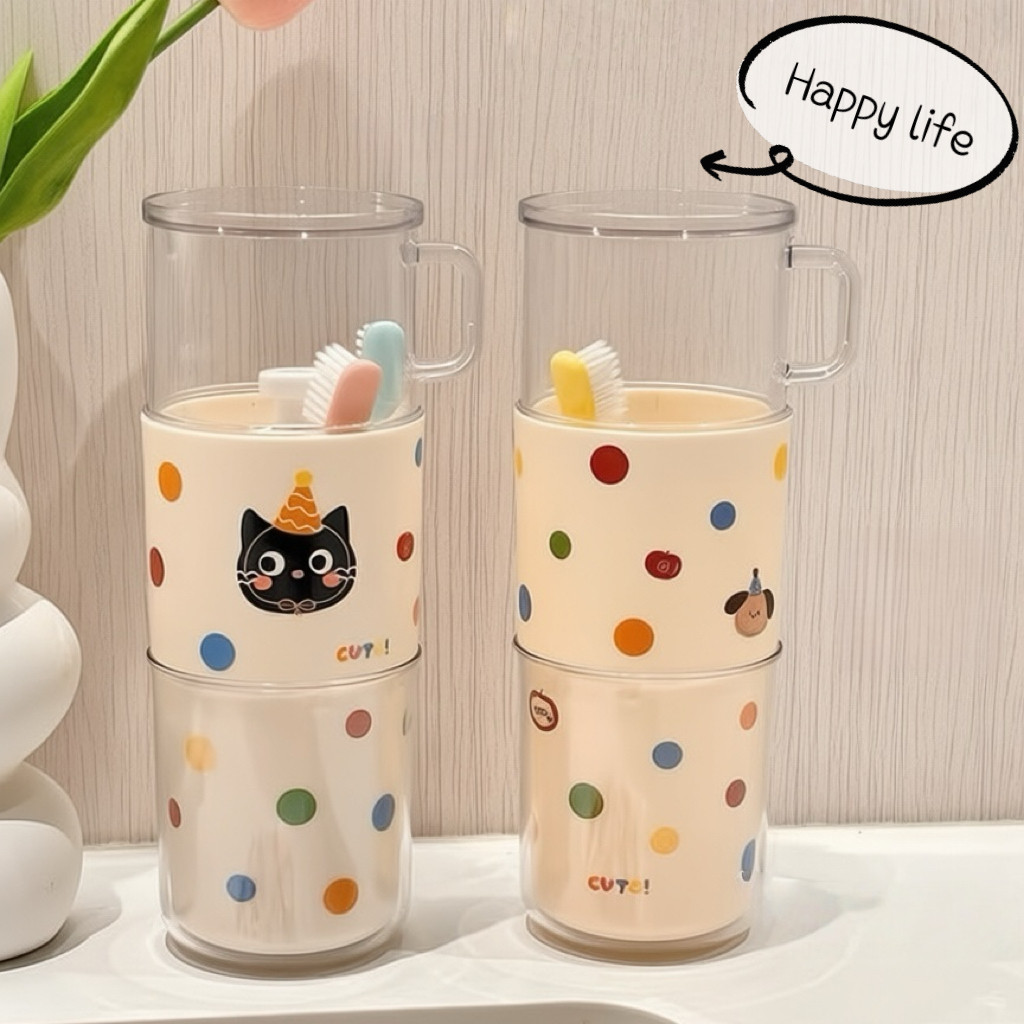 3 ใน 1 กล่องใส่แปรงสีฟัน มัลติฟังก์ชั่น ที่วางแปรง แบบพกพา แยกได้ ลายแมวน่ารัก สำหรับเดินทาง Hiday