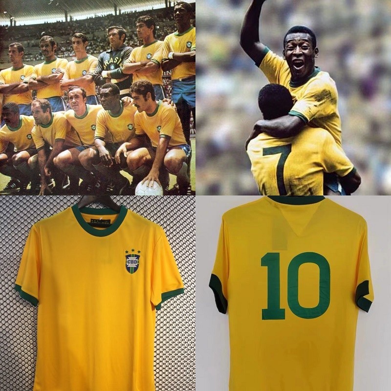 เสื้อทีมชาติบราซิล ย้อนยุคปี 1970 เปเล่หมายเลข 10 สำหรับสะสมหรือนำมาสวมใส่ ราคา ถูกที่สุด ดีลบีเคเค