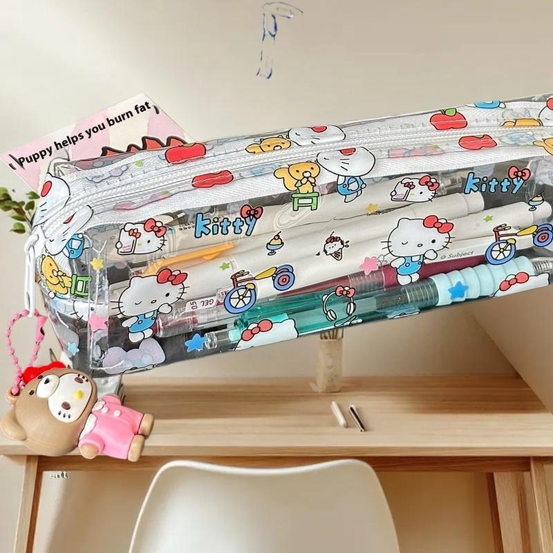 <zhuliye123> 1 ชิ้นน่ารัก Hello Kitty โปร่งใส PVC ดินสอขนาดใหญ่ความจุกระเป๋าเดินทาง KT แมวนักเรียนเค