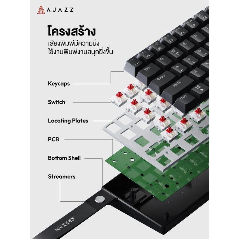 คีย์บอร์ดเกมมิ่ง Ajazz NK61 Wired RGB 61 Key Red Switch Gaming Keyboard รับประกัน 1 ปี