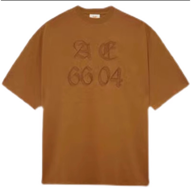 3450#6604刺绣图棕色短袖T恤N区#
