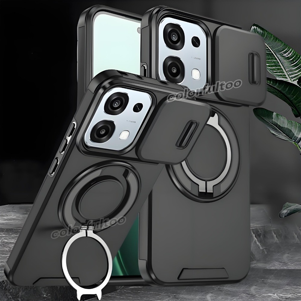 Oppo A6 Pro 2025 เกราะกันกระแทกเคสโทรศัพท์สําหรับ Oppo A6 Pro 6Pro OppooA6Pro A6X 4G 5G Push Pull สไลด์กล้องเลนส์ป้องกัน Hard ปลอกปกหลังพร้อมผู้ถือแหวนโลหะ