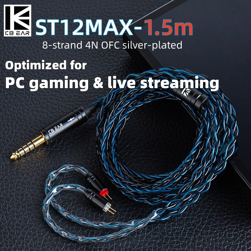 KBEAR ST12MAX 1.5M หูฟังแบบมีสายอัพเกรดสาย 8-Core HiFi 4N OFC สําหรับ Gamers & Streamers สําหรับ KB0