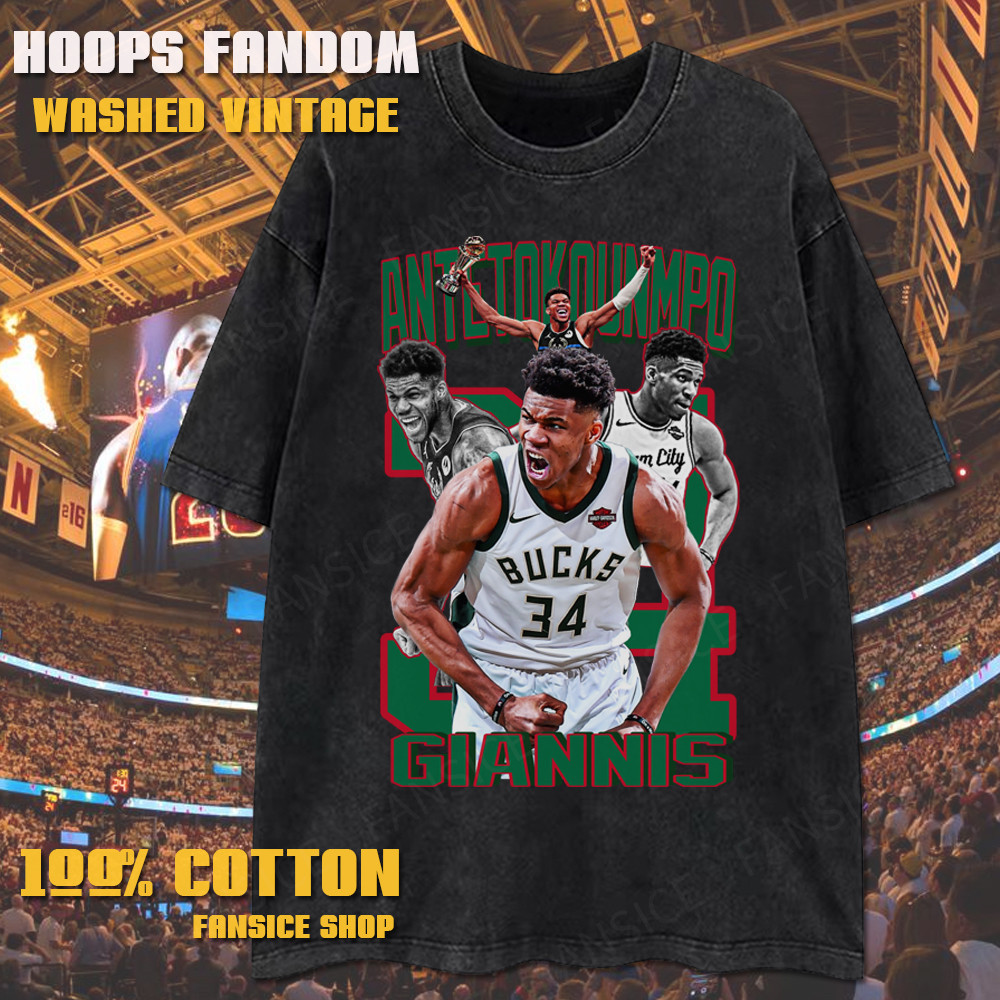 เสื้อยืดวินเทจชาย ฝ้าย100% ลายล้าง NBA Giannis Antetokounmpo ซึมซับเหงื่อ เสื้อแขนสั้น 🔥โปรโมชั่น!