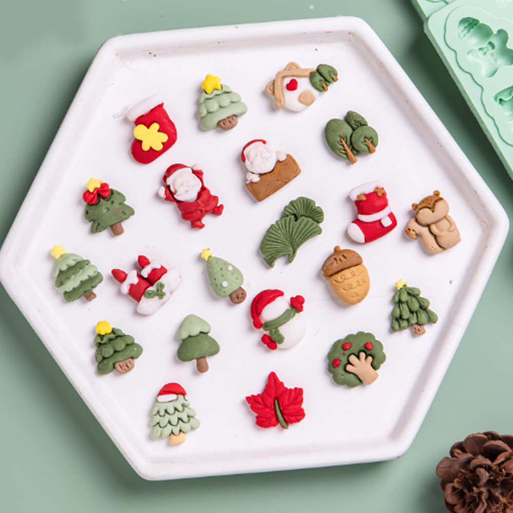 KAILAEN 8 รูปแบบขนาดเล็กธีมคริสต์มาสซิลิโคน Fondant แม่พิมพ์ Santa Claus,Tree,Pinecone,Wreath Multi รูปแบบแม่พิมพ์ DIY Clay,Fondant,Gum วางเค้กตกแต่ง,Cupcake Topper - รูปที่ 2