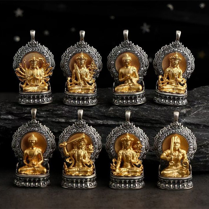 ทองแดงเงิน-ยึดด้อยราศีแปดผู้อุปถัมภ์ Benming พระพุทธรูปจี้ผู้ชายผู้หญิงสไตล์เดียวกัน