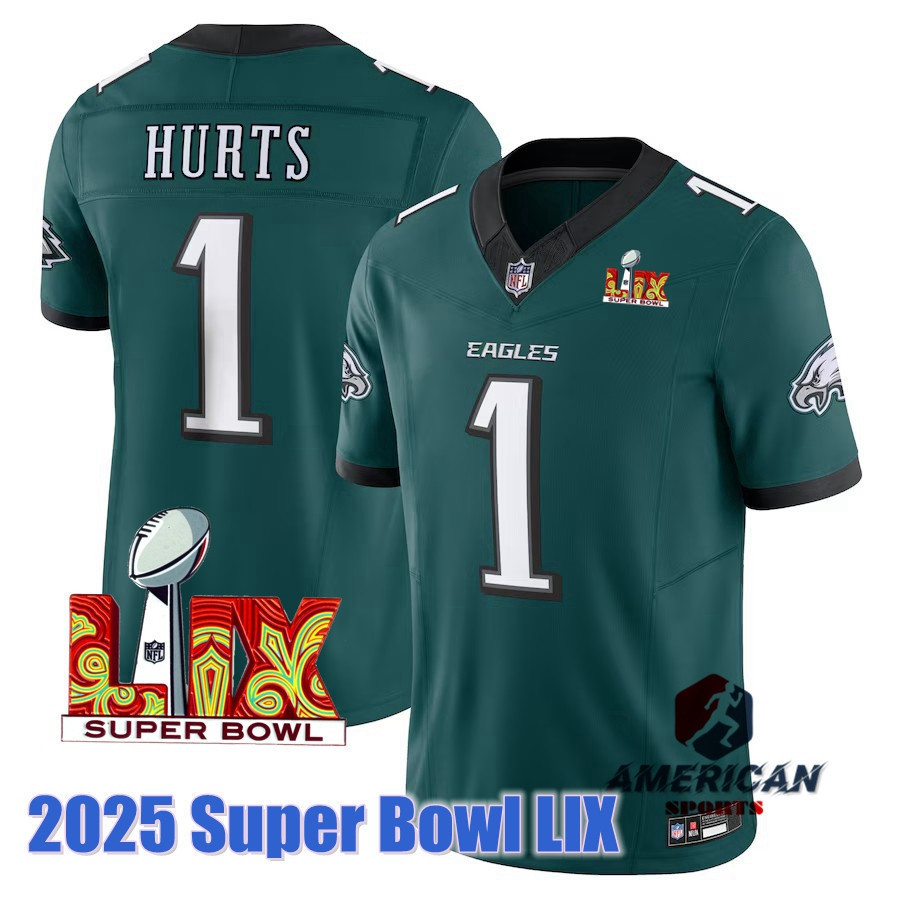 เสื้อยูกันต์ผู้ชาย Jalen Hurts สีมิดไนท์กรีน สำหรับซูเปอร์โบว์ลปี 2025 Limited Edition