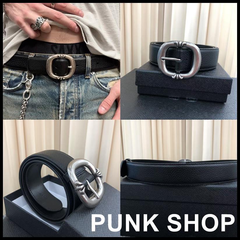 CH♥ เข็มขัด 925 เงินคลาสสิกเข็มขัดหนัง3.8ซมกว้าง 0259