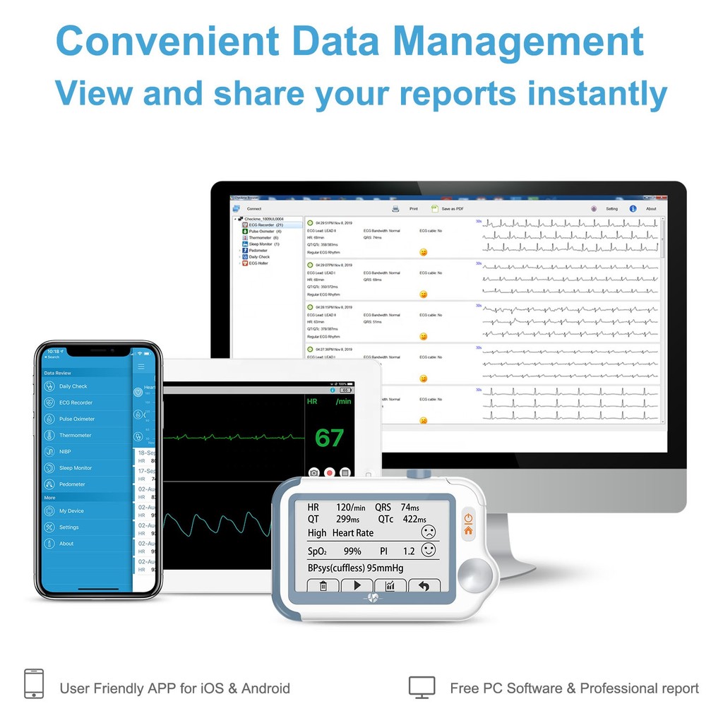 Viatom Checkme Suit Mini Bluetooth Home Vital Signs Monitor Spo2 Probe เครื่องวัดกลูโคส Vital Sign อ