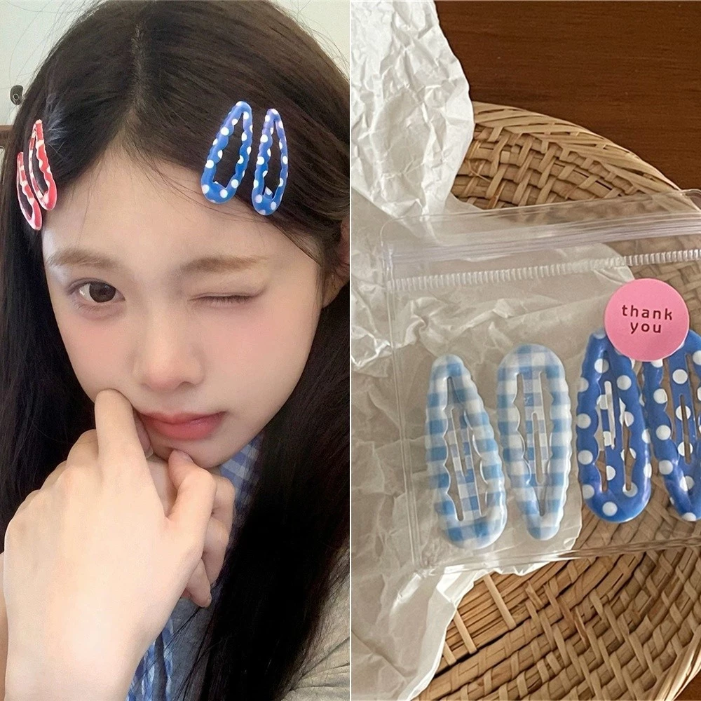 กิ๊บผมสีสดใสลายสก๊อต พื้นฐานเรซิ่น พร้อม BB clip และหัวใจรูปหยดน้ำ สำหรับเด็กและวัยรุ่น
