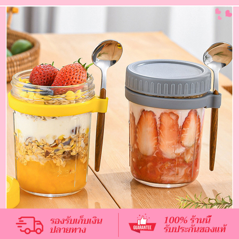 CORNER แก้วอาหารเช้า 350ml ถ้วยข้าวโอ๊ต แก้วน้ำแบบพกพา มีฝาปิดและช้อน แก้วปิดผนึกแบบพกพา ถ้วยโยเกิร์ต