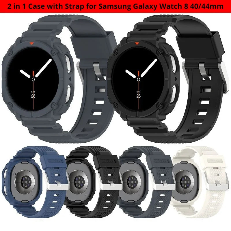 เกราะที่ทนทานสําหรับ Samsung Galaxy Watch 8 44 มม. 2 in 1 ฝาครอบ TPU ป้องกันพร้อมสายกีฬาสําหรับ Gala