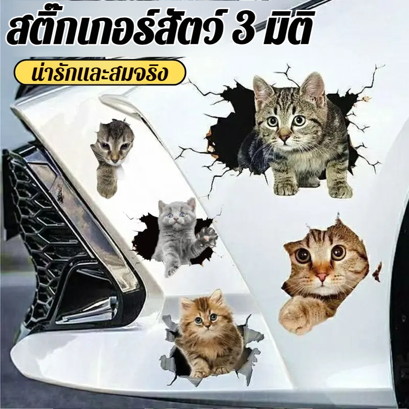 🚗โค้ดจัดส่งพัสดุ💖​ สติกเกอร์รถแมว3D การ์ตูนน่ารัก ทนความร้อน80°C ไม่ซีดจางแดดจัด ติดตั้งง่ายไม่เหลือรอยกาวเมื่อถอด วัสดุPVCเกรดยนต์