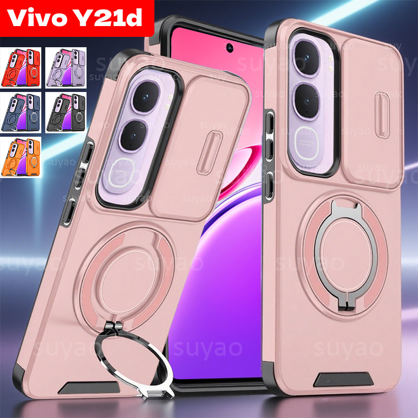 สําหรับ Vivo Y21d 2025 เคสโทรศัพท์เกราะแหวนผู้ถือแม่เหล็กเลนส์ป้องกันกรณี VivoY21d Y31 VivoY31 กันกระแทกปกหลัง