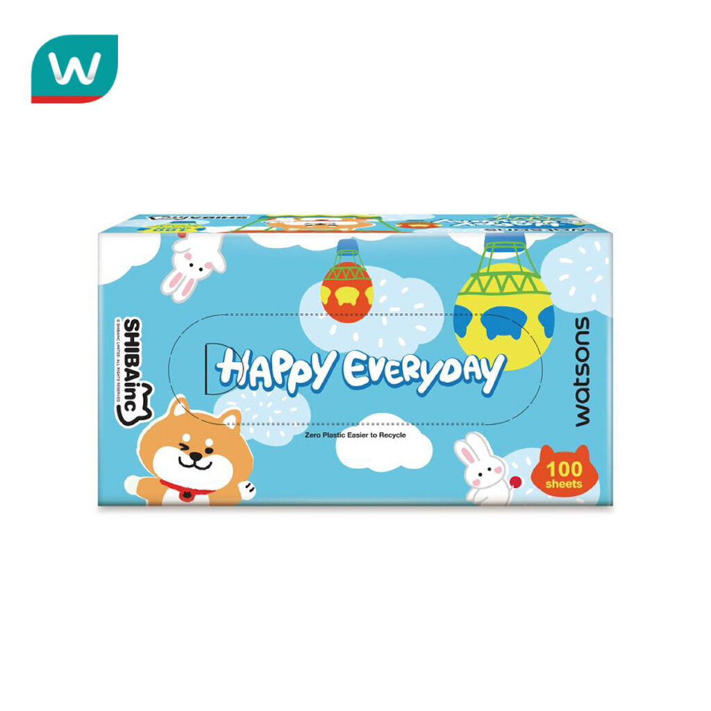 Watsons วัตสัน กระดาษทิชชูกล่อง (Shibainc) หนา3ชั้น x 100แผ่น.ขอสงวนสิทธิ์ในการเลือกลาย
