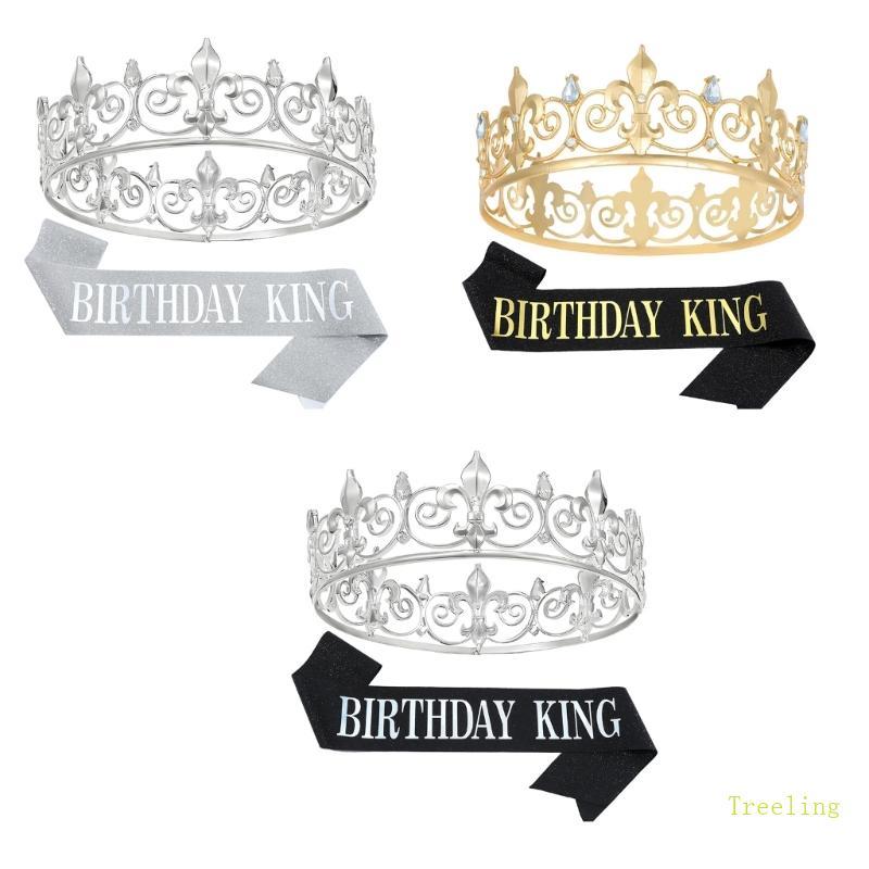 Treeling Birthday Glitter Sash Men s Birthday Crown และ Sash สําหรับชายวันเกิด Headwear