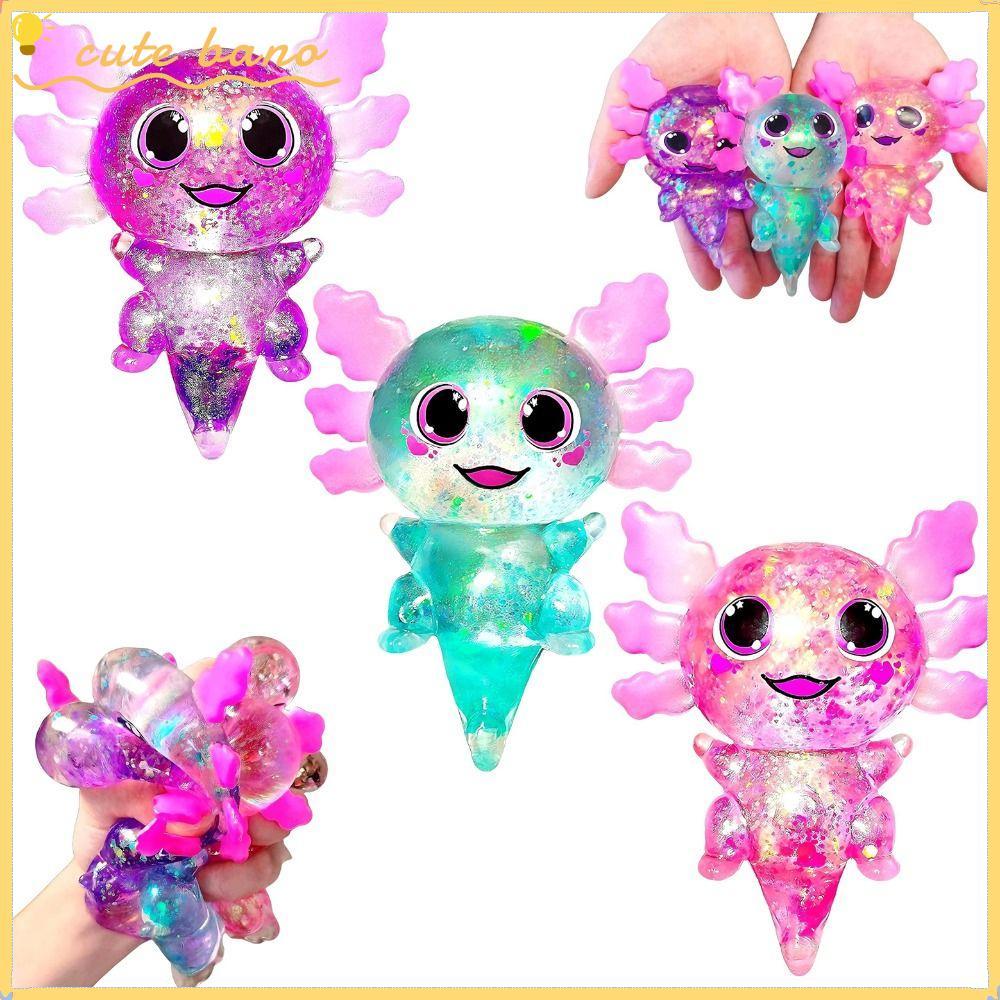 BANO Squishy Stress Glitter, Sugar Filled Glitter Axolotl Squishy ของเล่น, Soothing Texture รูปร่างน