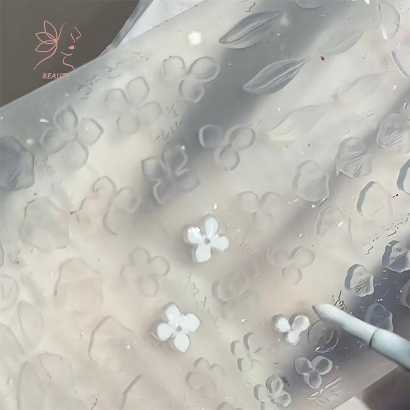 [maybeauty] 3D ซิลิโคนดอกไม้เล็บแกะสลักแม่พิมพ์ผีเสื้อปั๊มแผ่นเล็บลายฉลุ Blossom เล็บแม่แบบบางและล้างทําความสะอาดได้ {TH}