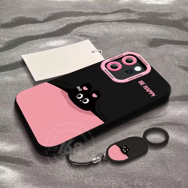 เคส OPPO Reno 16 16F 15 15F 5G เคส OPPO Reno 15 Pro Max 16 15 Pro 5G เคสนุ่มลิงก์ซิลิโคนของกระต่ายน่ารัก ป้องกันการกระแทก พร้อมสายคล้องโทรศัพท์หนัง เคสนุ่มด้าน