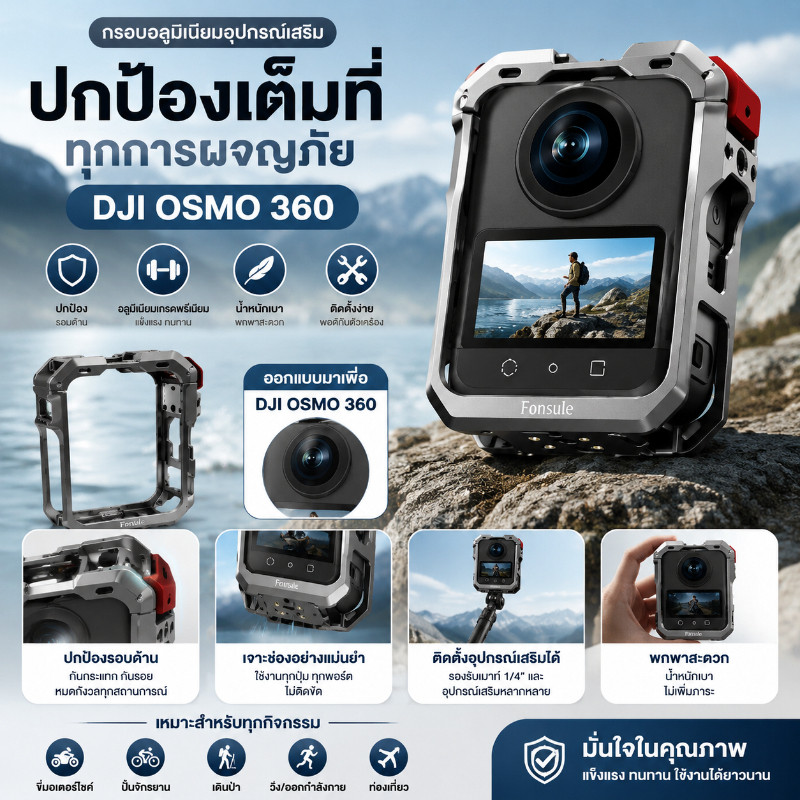 เหมาะสําหรับ DJI OSMO 360 กล้องพาโนรามากรงกระต่ายกรอบขยาย กรอบอลูมิเนียมอุปกรณ์เสริมรองเท้าเย็น ป้องกันเส้นขอบ