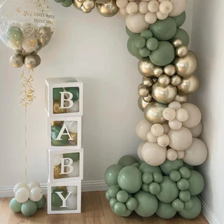 GeeParty กล่องบอลลูนโปร่งใส 25x25 ซม. สีขาว พร้อมสติ๊กเกอร์ตัวอักษร A-Z สำหรับวันเกิด งานแต่งงาน ปาร์ตี้ ตกแต่งงานเลี้ยง