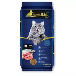 Kamu Kat คามุ แคท อาหารแมว รสแกะ&ปลา ผสมน้ำมันปลาแซลมอน ถุงแบ่งกระสอบ ขนาด 1kg [3 ถุง]