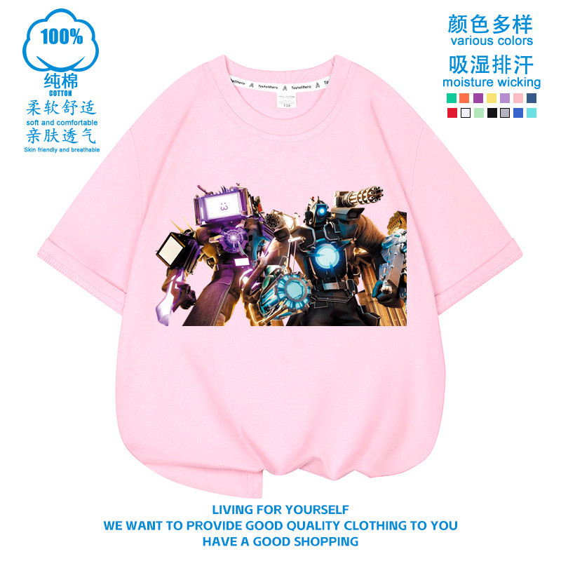 T TW Hot-Shirt Monitor vs TV Man Toilet Man Big Kids เสื้อยืดผ้าฝ้ายแท้อินเทรนด์ฤดูร้อนแขนสั้นชายหญิ