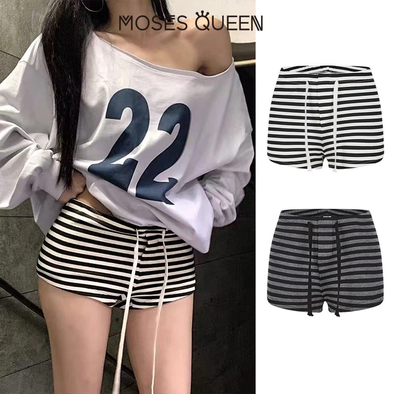 < MOSESQUEEN > กางเกงขาสั้นสั้นพิเศษแนวราบและเซ็กซี่พร้อมแถบสีตัดกันและดีไซน์ตัวหนาเหมาะกับฤดูร้อน #63612