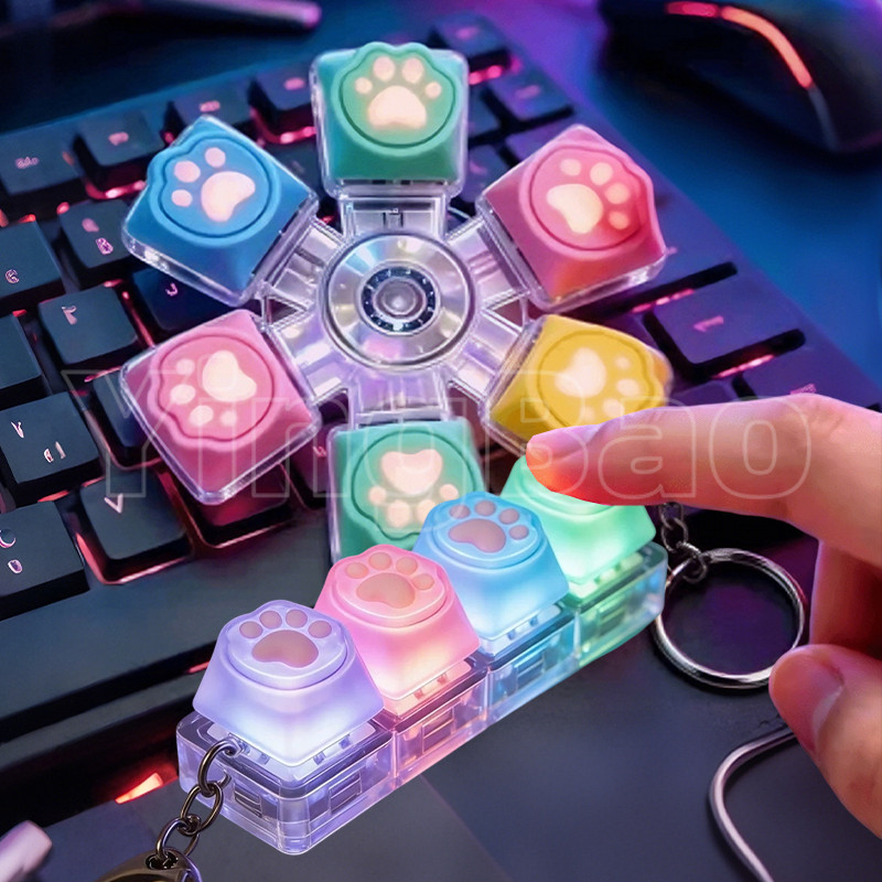 Cat Paw LED คีย์บอร์ดกดความเครียดบรรเทา Spinner 2026 ใหม่ Creative Light Emitting Finger Top ของเล่นพร้อมแถบคีย์บอร์ดแบบกลไก