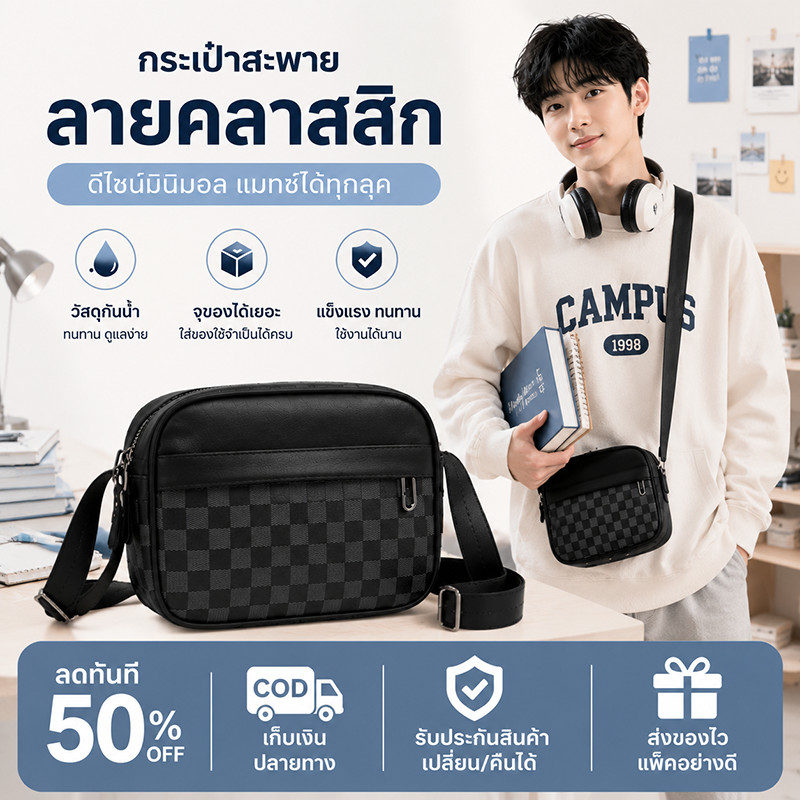 กระเป๋าสะพาย กระเป๋าผู้ชาย สไตล์มินิมอล กันน้ำ ใส่โทรศัพท์ กุญแจ สำหรับเดินเล่น ออกกำลังกาย