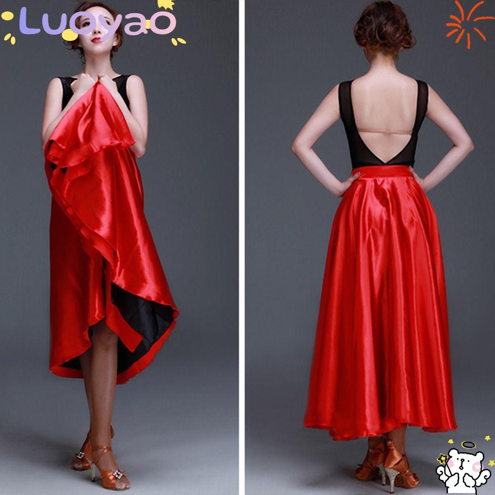 LUOYAO สเปน Flamenco ผ้าคลุมไหล่, Smooth Big Swing Belly Dance เครื่องแต่งกาย,แฟชั่น Ballroom Dance Performance โพลีเอสเตอร์กระโปรงแกว่งขนาดใหญ่เด็กผู้หญิง