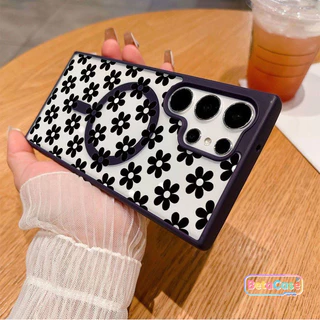 สำหรับ Samsung S26U S25U S24U S23U S22U S26 S26Plus S25Plus S23 เคสมือถือ ลายน่ารัก การ์ตูน สีดำ ลายดอกไม้
