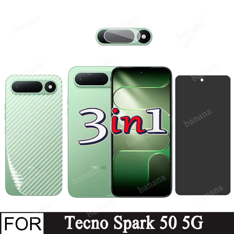 3 In 1 กระจกนิรภัยสําหรับ Tecno Spark 50 5G Spark Go 2024 Spark 40 20C 20 40C HD Clear Anti ลายนิ้วมือป้องกันหน้าจอ + ฟิล์มด้านหลัง + เลนส์กล้องป้องกัน