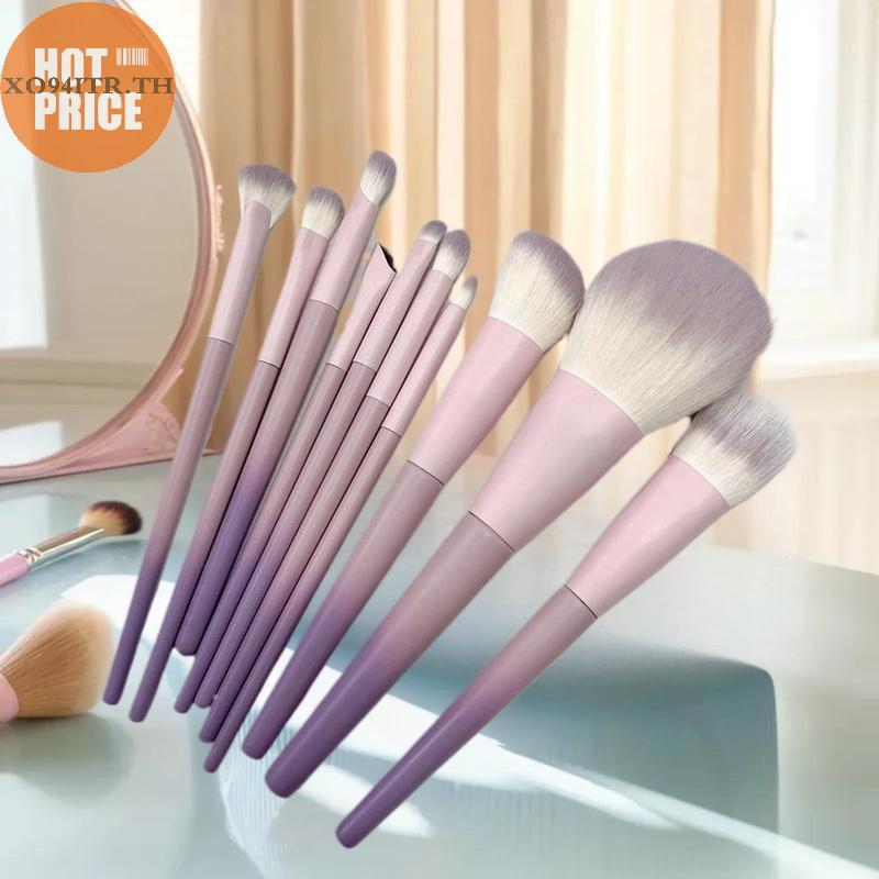 XOITR 10 ชิ้นชุดแปรงแต่งหน้าสีม่วง, แปรงแป้งฝุ่น, แปรงอายแชโดว์, ชุดเครื่องมือความงามเต็มรูปแบบแปรงค