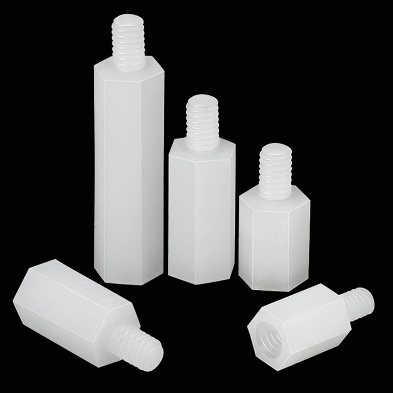 P PA66 หกเหลี่ยมคอลัมน์แยกพลาสติก Spacer Stud สนับสนุนคอลัมน์ Single-Pass คอลัมน์ไนลอน M2-M6 N