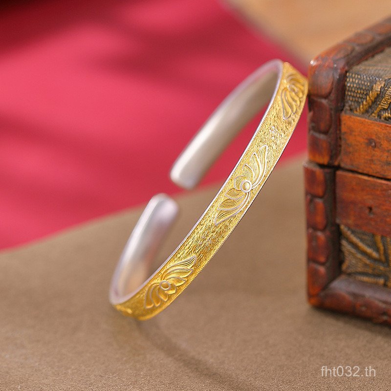 S999.9 Points Gold Silver Bracelet แยกสี Classy Yilu Silver Lotus Simple Pure Silver Niche จีนเปิดง่