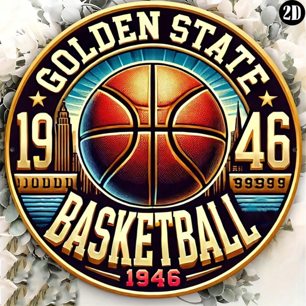 CIFbuy Golden State Basketball 2D ป้ายโลหะปรับแต่งตกแต่งผนังสําหรับฤดูใบไม้ร่วงวันขอบคุณพระเจ้าพัดลม