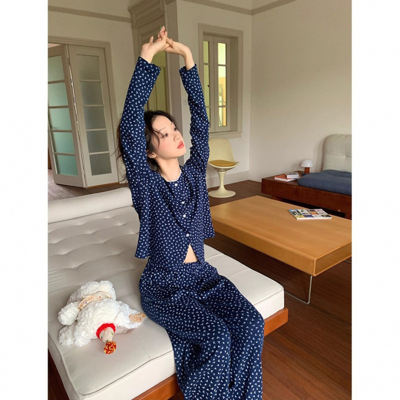 ภาษาฝรั่งเศสคําดอกไม้ชุดนอนสตรีฤดูใบไม้ผลิฤดูใบไม้ร่วงแขนยาวชุด High-End ลูกไม้ Homewear Influencer สไตล์สามารถสวมใส่นอก