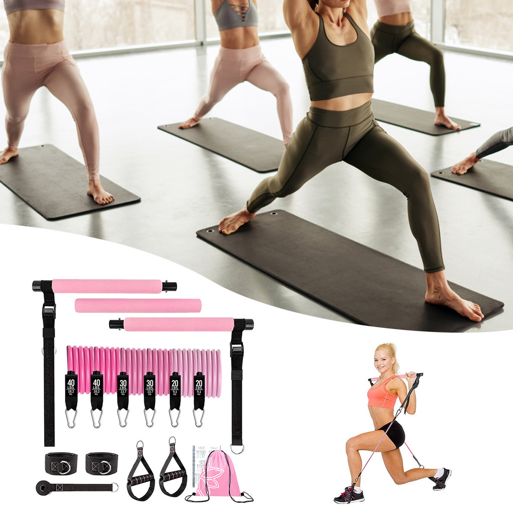 11 Piece Yoga Stretching Bar Set with Resistance Bands for Women Pilates Fitness Exercise Strengthen
