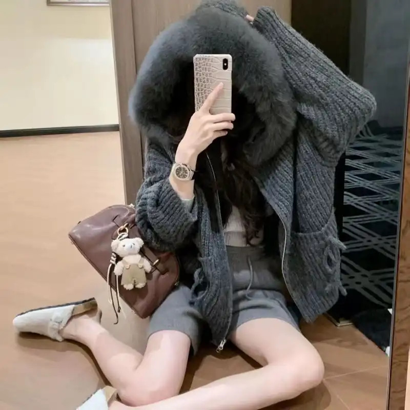 เสื้อกันหนาวถอดได้ คอปกสไตล์เกาหลีแฟชั่น งาน crochet ทรงหลวม - รูปที่ 4