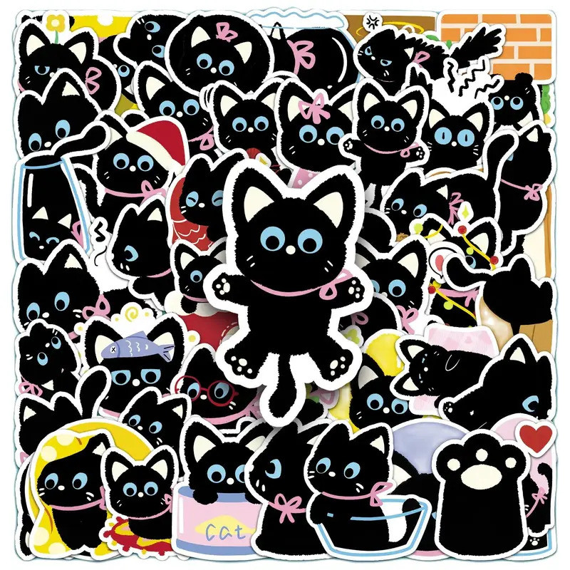 50Pcs Cute Black Cat Stickers Kawaii Cat Meme DIY Stickers Scrapbooking Phone Luggage Skateboard Wat