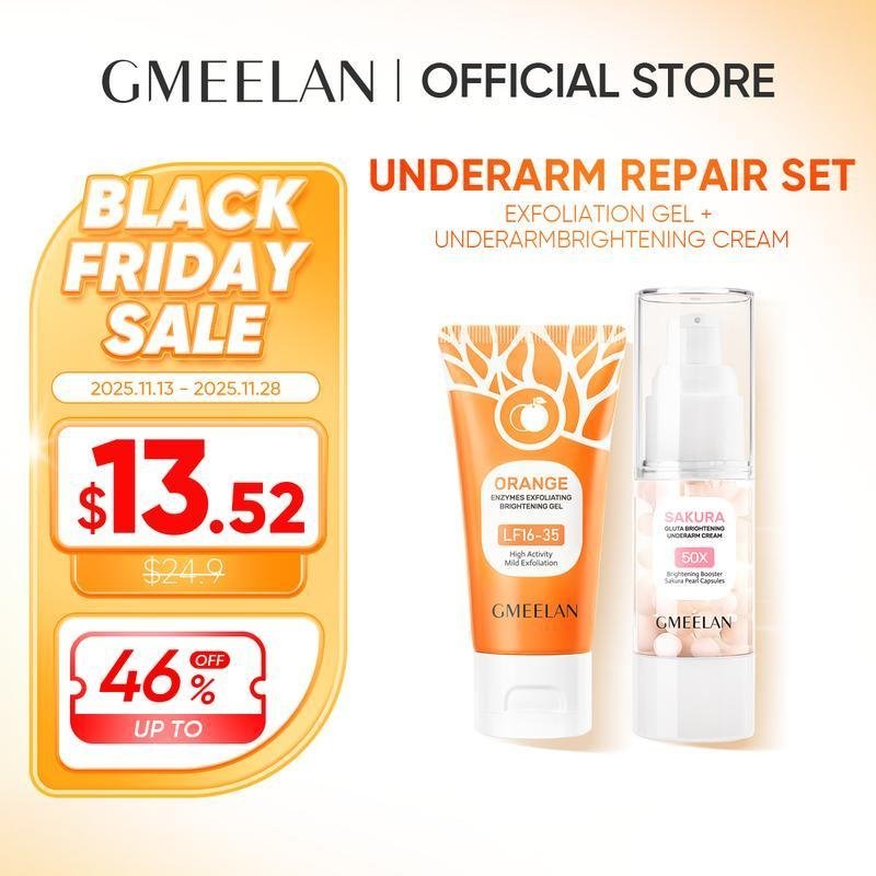 GMEELAN 2pcs Skincare Set with Orange Enzymes Exfoliating Gel 50G & Sakura Gluta Underarm Cream 30G 