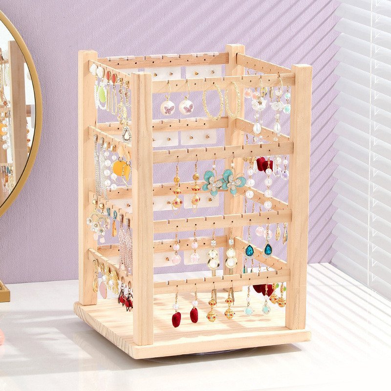 ไม้เนื้อแข็งแสดงอุปกรณ์ประกอบฉากต่างหูหมุนต่างหูยืนแสดงตลาดกลางคืนเครื่องประดับยืนแสดงกล่องสร้อยคอต่