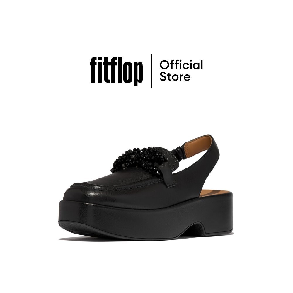 FITFLOP F-LUMA BEADED-CHAIN SLINGBACK รองเท้าโลฟเฟอร์ผู้หญิง รุ่น E6A-001 สี BLA
